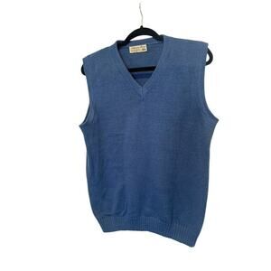 Alpaca Fina Sweater Vest Preppy Mens Medium Blue 100% Alpaca Knit Pullover Peru